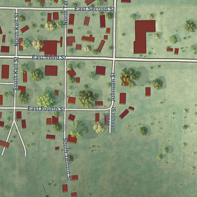 Close-up of the map of Kell, Illinois print showing street and building detail