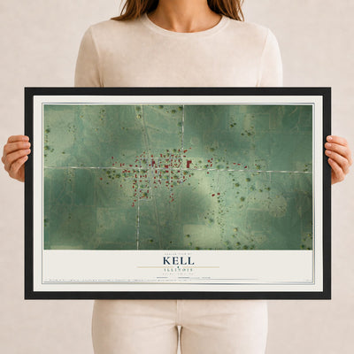 Map of Kell, Illinois, 12 x 18 inch print in a black wood frame