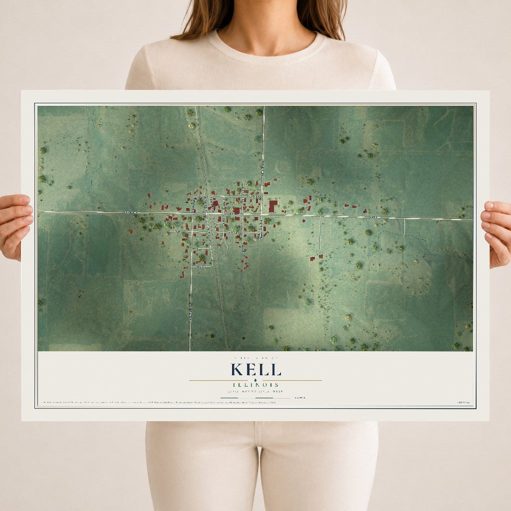 Map of Kell, Illinois, 18 x 24 inch unframed archival matte print