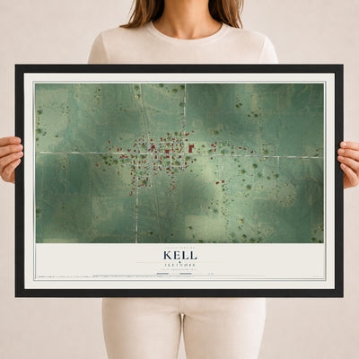 Map of Kell, Illinois, 18 x 24 inch print in a black wood frame