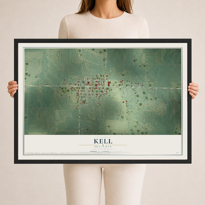 Map of Kell, Illinois, 24 x 36 inch print in a black wood frame