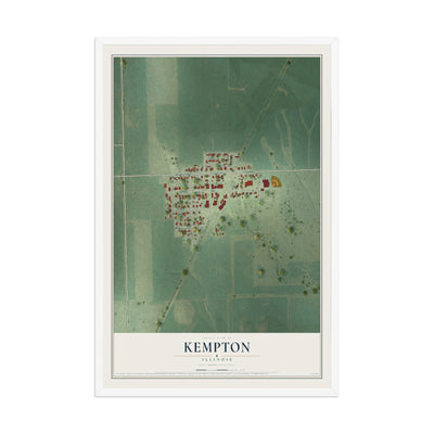 Map of Kempton, Illinois, 12 x 18 inch print in a white wood frame