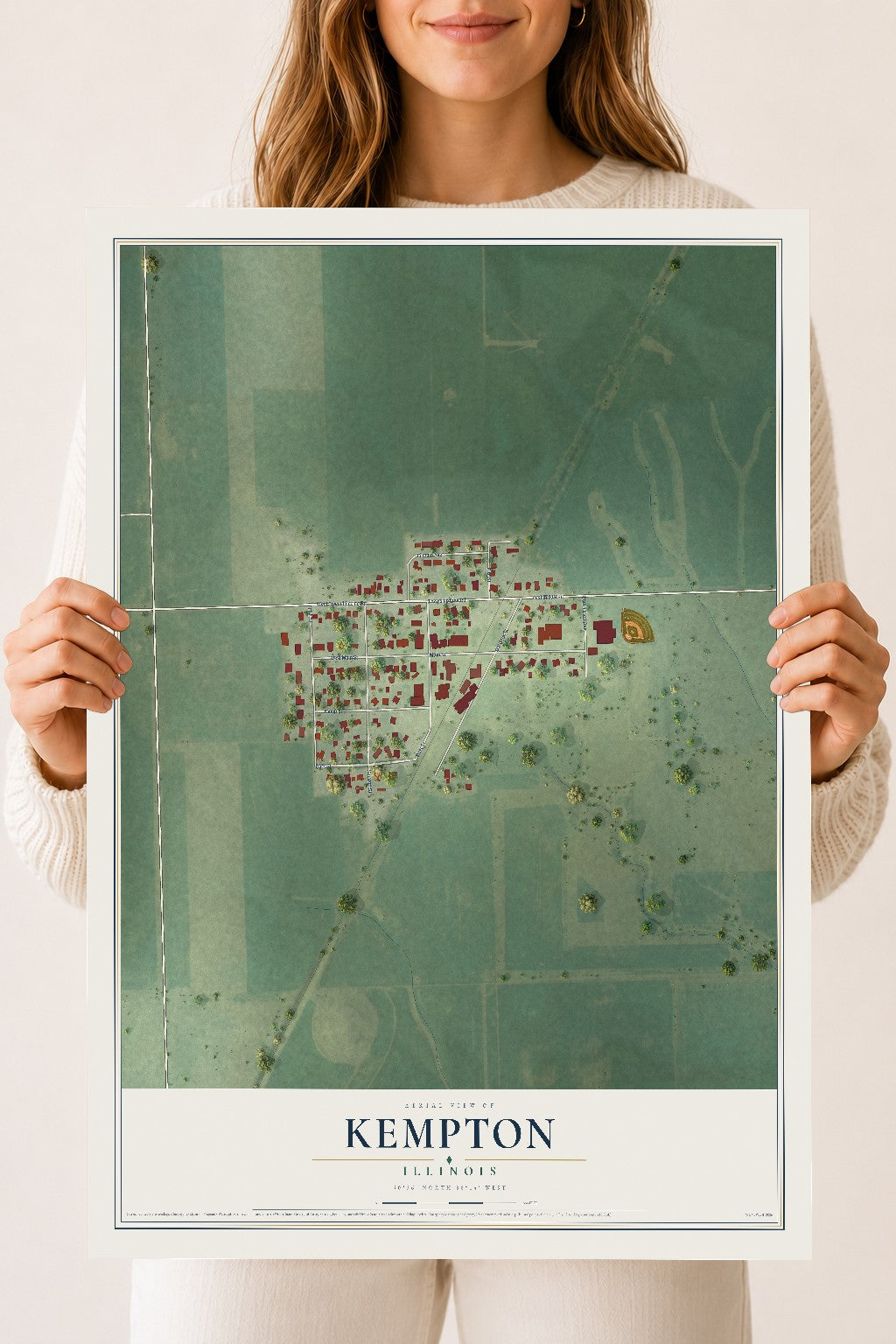 Map of Kempton, Illinois, 18 x 24 inch unframed archival matte print