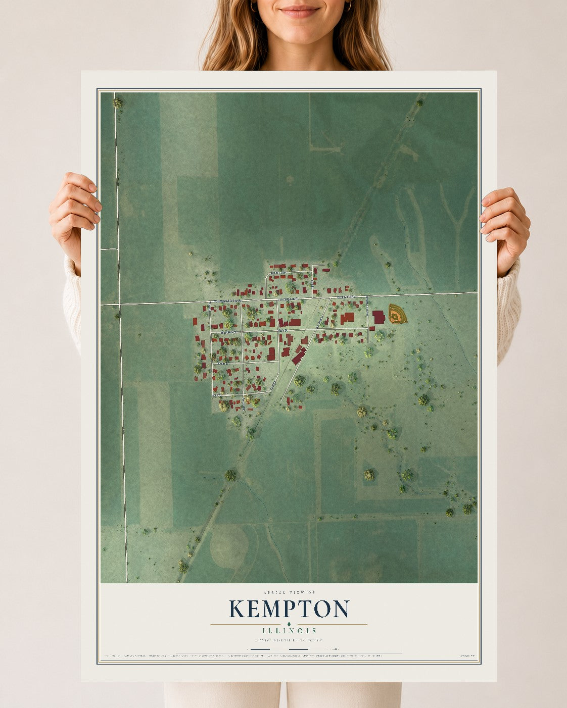 Map of Kempton, Illinois, 24 x 36 inch unframed archival matte print