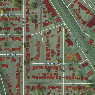 Close-up of the map of Kenilworth, Illinois print showing street and building detail