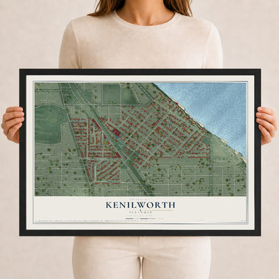 Map of Kenilworth, Illinois, 12 x 18 inch print in a black wood frame
