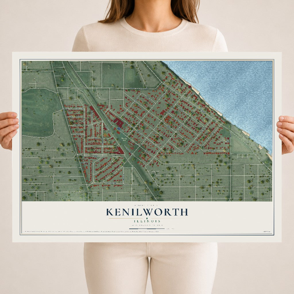 Map of Kenilworth, Illinois, 18 x 24 inch unframed archival matte print