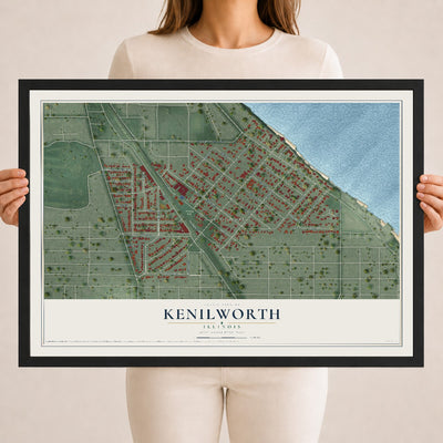 Map of Kenilworth, Illinois, 18 x 24 inch print in a black wood frame