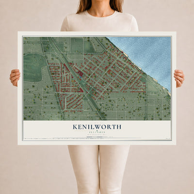 Map of Kenilworth, Illinois, 24 x 36 inch unframed archival matte print