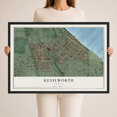 Map of Kenilworth, Illinois, 24 x 36 inch print in a black wood frame