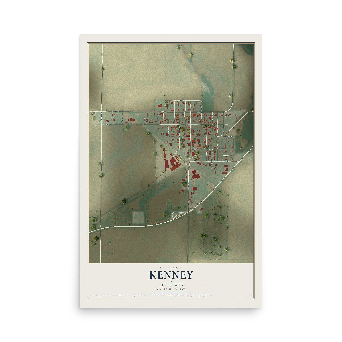 Map of Kenney, Illinois, 12 x 18 inch unframed archival matte print