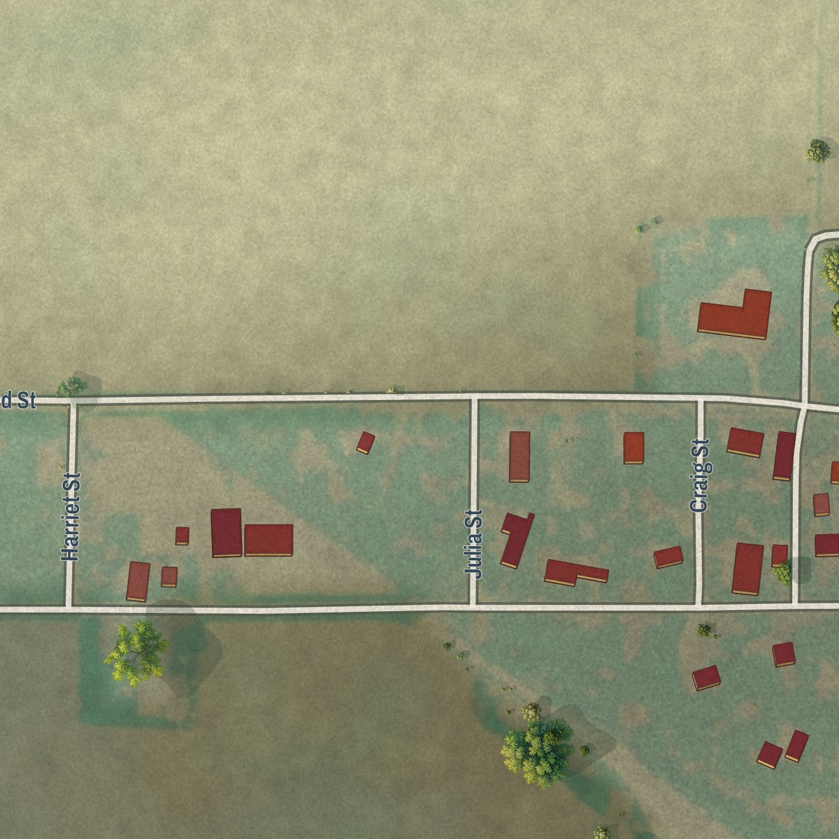 Second close-up of the map of Kenney, Illinois print showing more streets and buildings