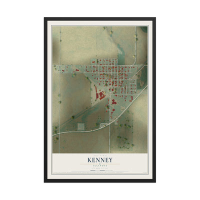 Map of Kenney, Illinois, 12 x 18 inch print in a black wood frame