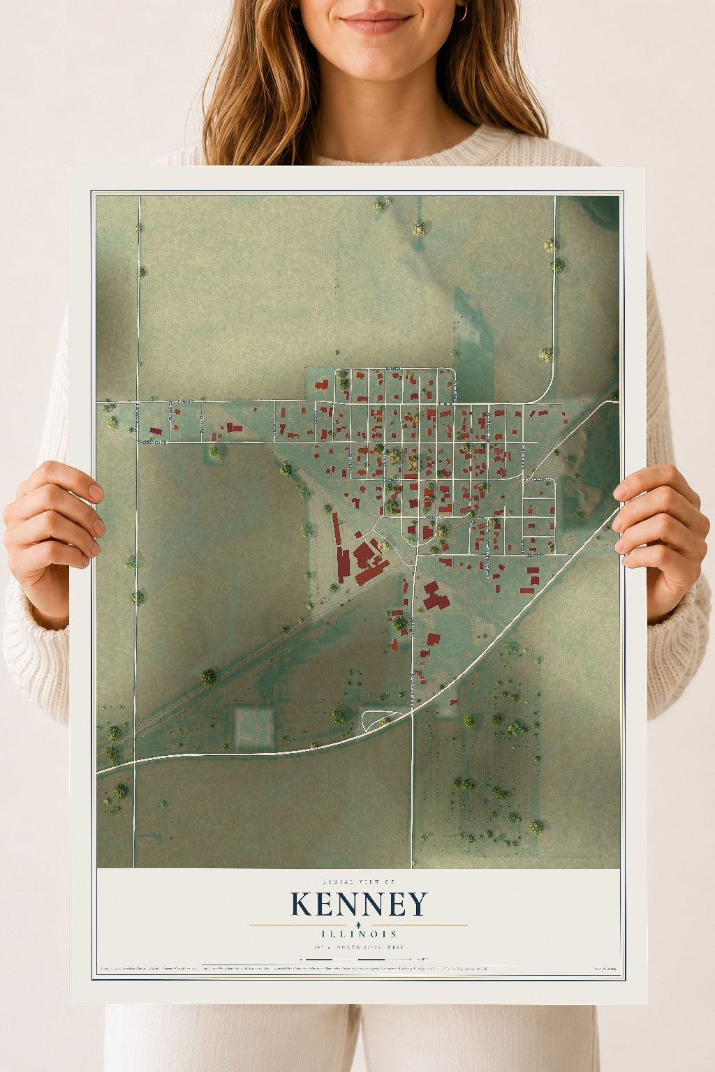 Map of Kenney, Illinois, 18 x 24 inch unframed archival matte print
