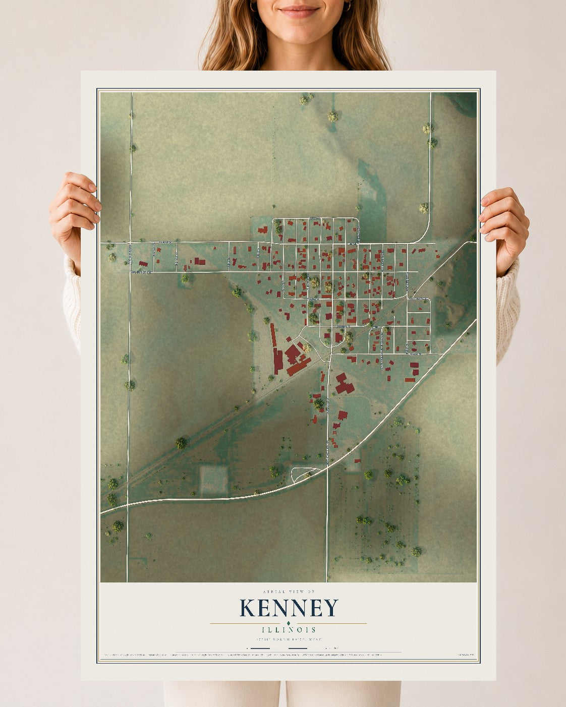 Map of Kenney, Illinois, 24 x 36 inch unframed archival matte print