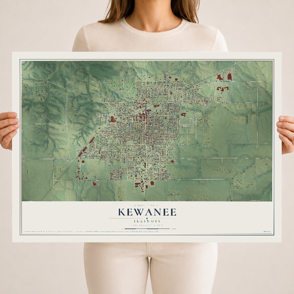 Map of Kewanee, Illinois, 18 x 24 inch unframed archival matte print