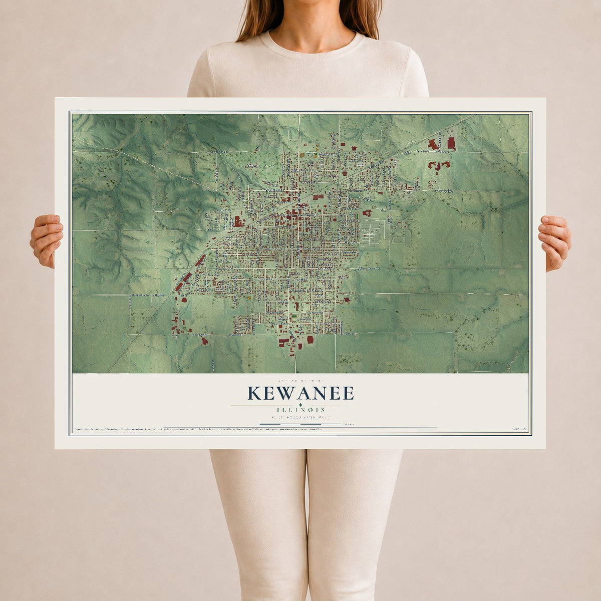 Map of Kewanee, Illinois, 24 x 36 inch unframed archival matte print