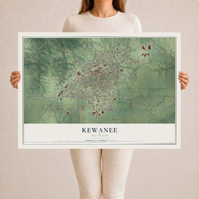 Map of Kewanee, Illinois, 24 x 36 inch unframed archival matte print