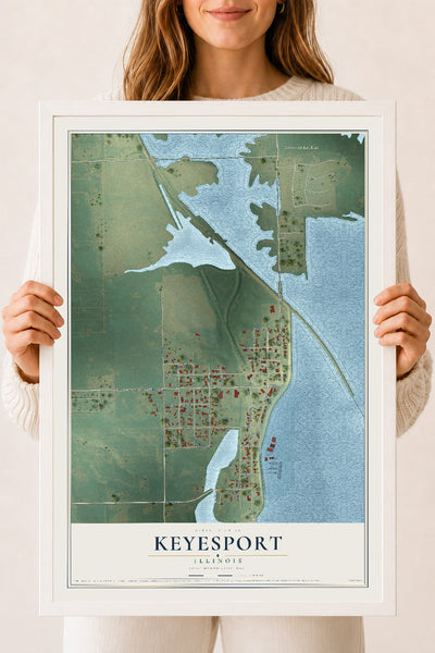 Map of Keyesport, Illinois, 18 x 24 inch print in a white wood frame