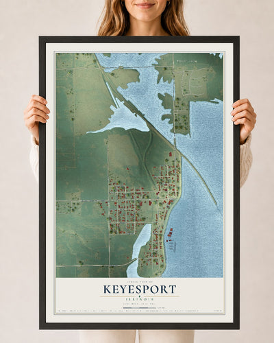 Map of Keyesport, Illinois, 24 x 36 inch print in a black wood frame