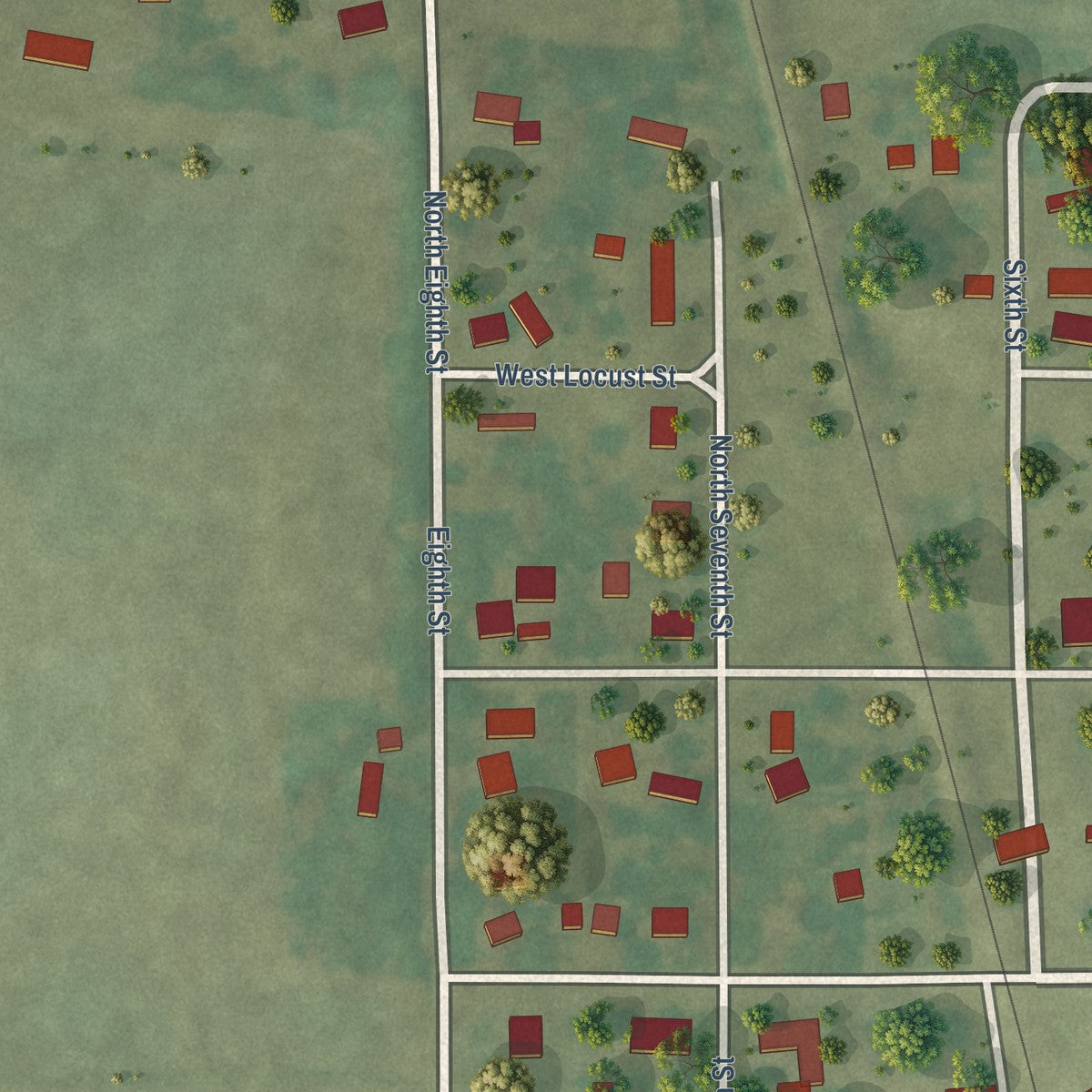 Second close-up of the map of Kilbourne, Illinois print showing more streets and buildings
