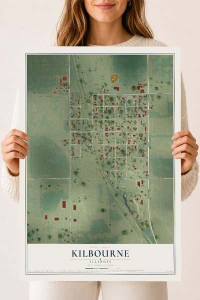 Map of Kilbourne, Illinois, 18 x 24 inch unframed archival matte print