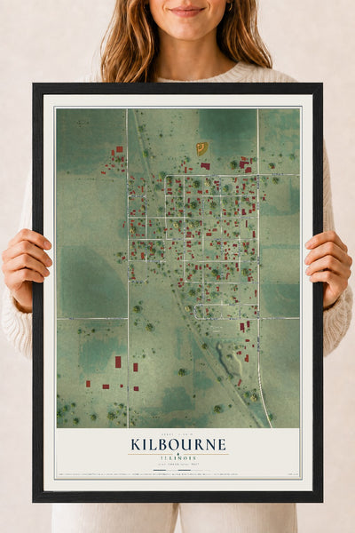Map of Kilbourne, Illinois, 18 x 24 inch print in a black wood frame
