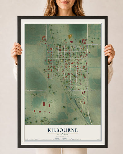 Map of Kilbourne, Illinois, 24 x 36 inch print in a black wood frame