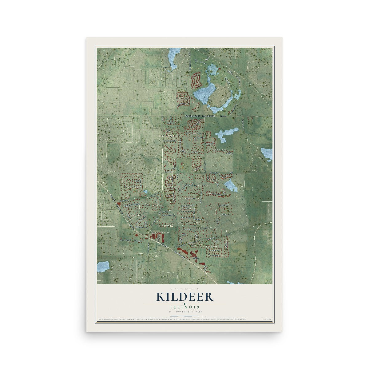 Map of Kildeer, Illinois, 12 x 18 inch unframed archival matte print