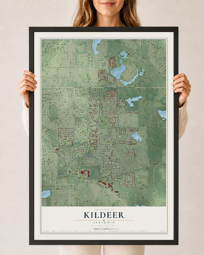 Map of Kildeer, Illinois, 24 x 36 inch print in a black wood frame