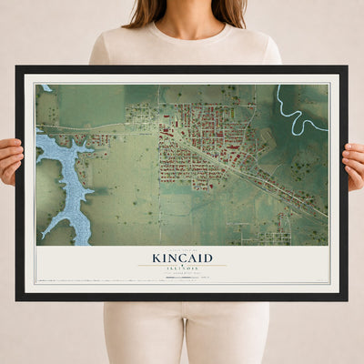 Map of Kincaid, Illinois, 18 x 24 inch print in a black wood frame
