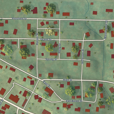 Close-up of the map of Kinderhook, Illinois print showing street and building detail