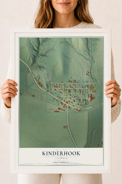 Map of Kinderhook, Illinois, 18 x 24 inch print in a white wood frame