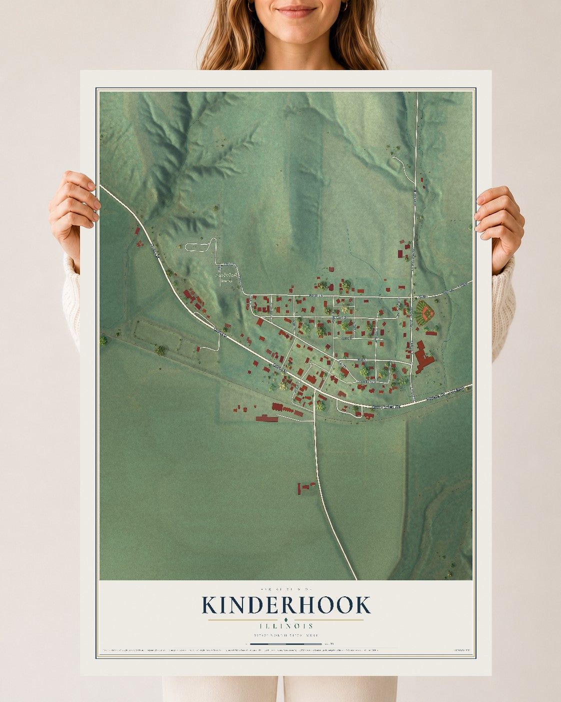 Map of Kinderhook, Illinois, 24 x 36 inch unframed archival matte print