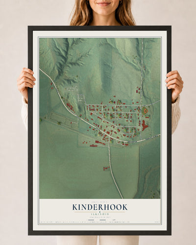 Map of Kinderhook, Illinois, 24 x 36 inch print in a black wood frame