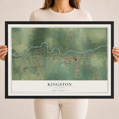 Map of Kingston, Illinois, 18 x 24 inch print in a black wood frame