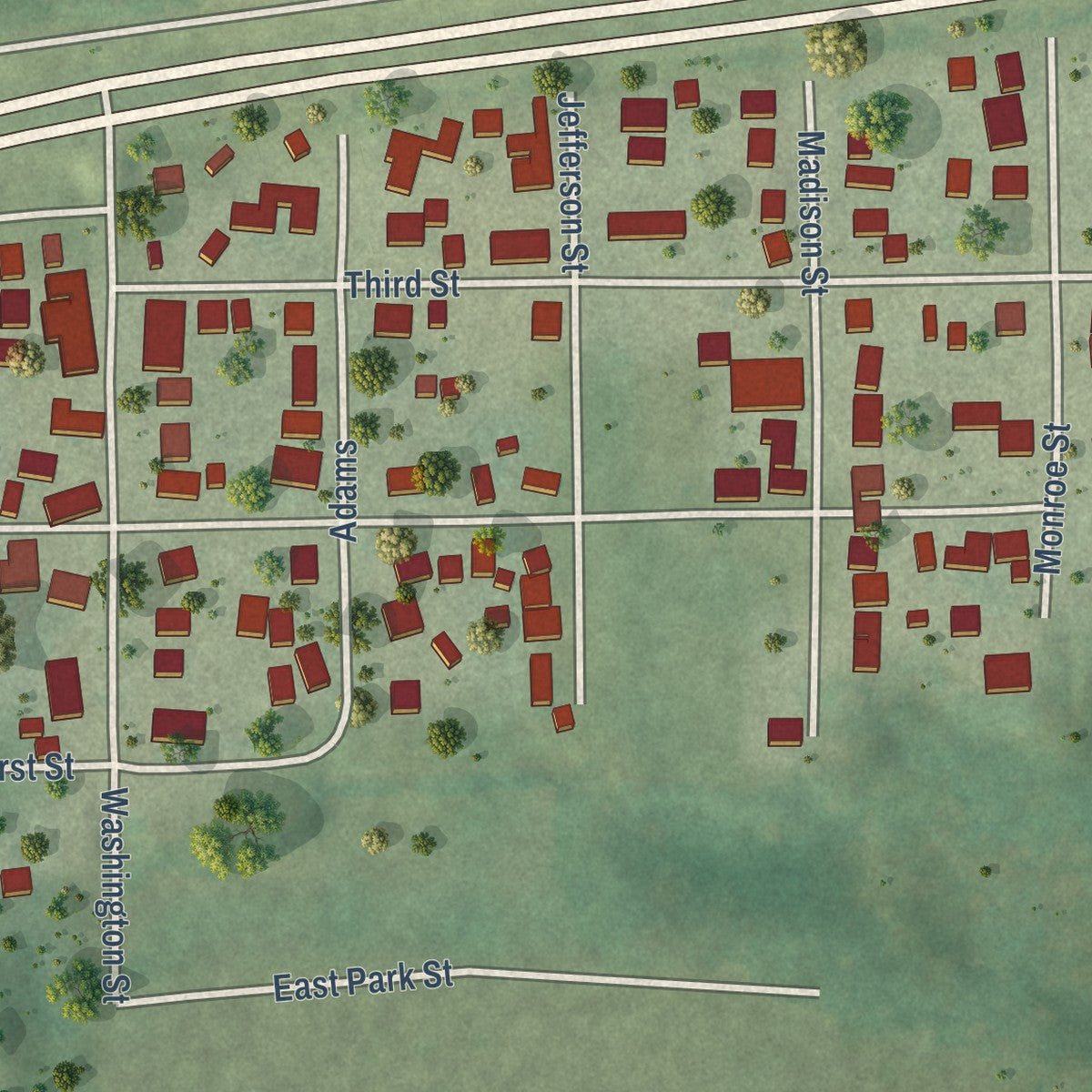Close-up of the map of Kingston Mines, Illinois print showing street and building detail