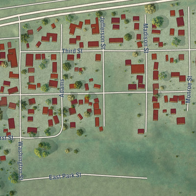 Close-up of the map of Kingston Mines, Illinois print showing street and building detail