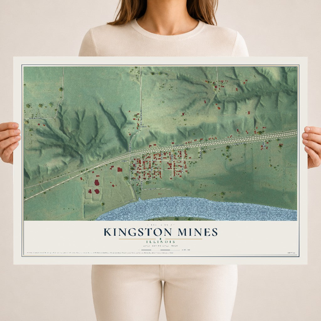 Map of Kingston Mines, Illinois, 18 x 24 inch unframed archival matte print