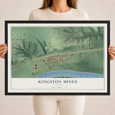 Map of Kingston Mines, Illinois, 18 x 24 inch print in a black wood frame