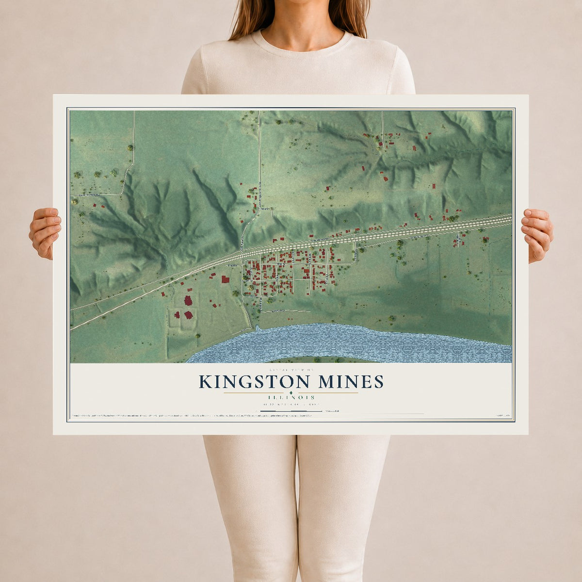 Map of Kingston Mines, Illinois, 24 x 36 inch unframed archival matte print