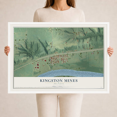 Map of Kingston Mines, Illinois, 24 x 36 inch print in a white wood frame