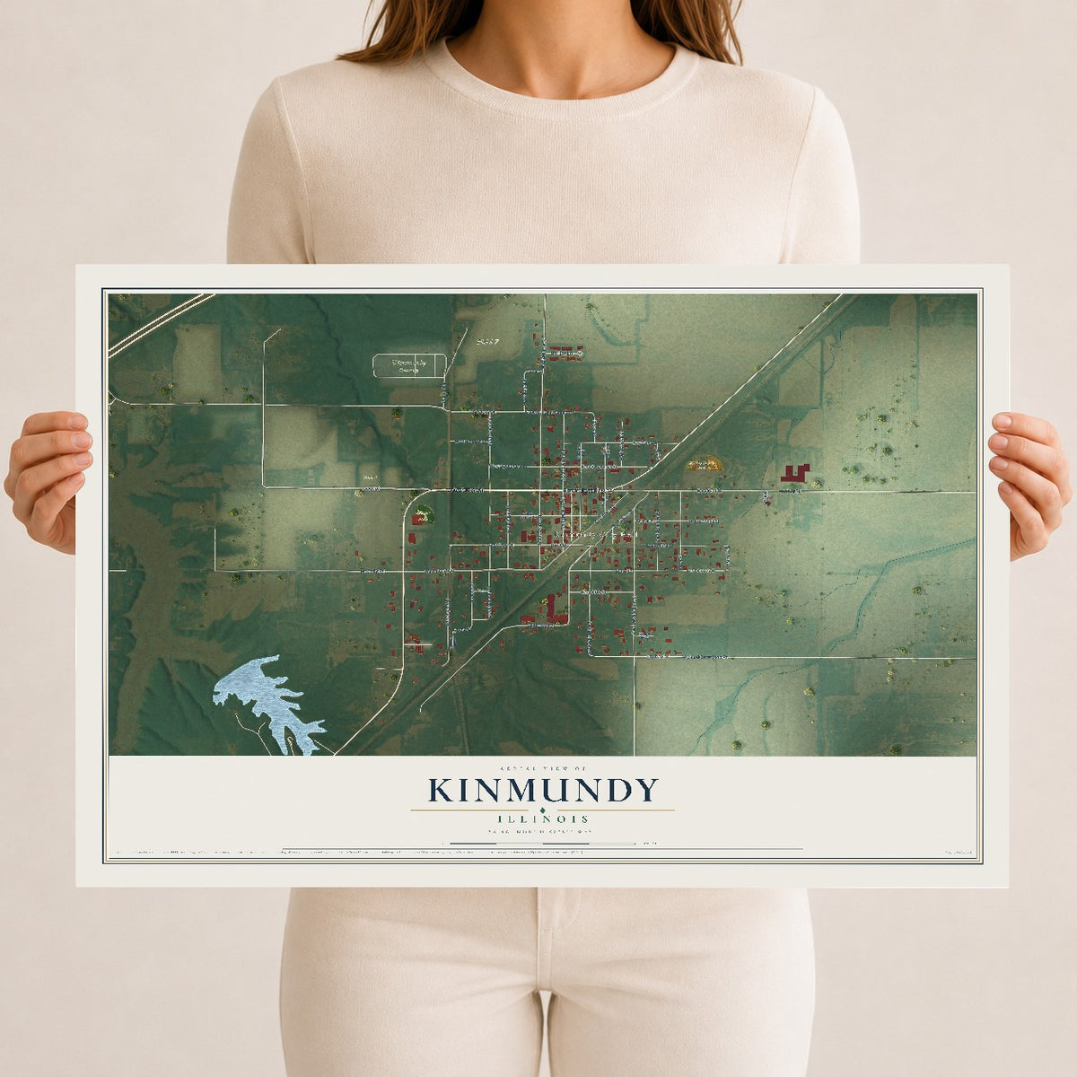 Map of Kinmundy, Illinois, 12 x 18 inch unframed archival matte print