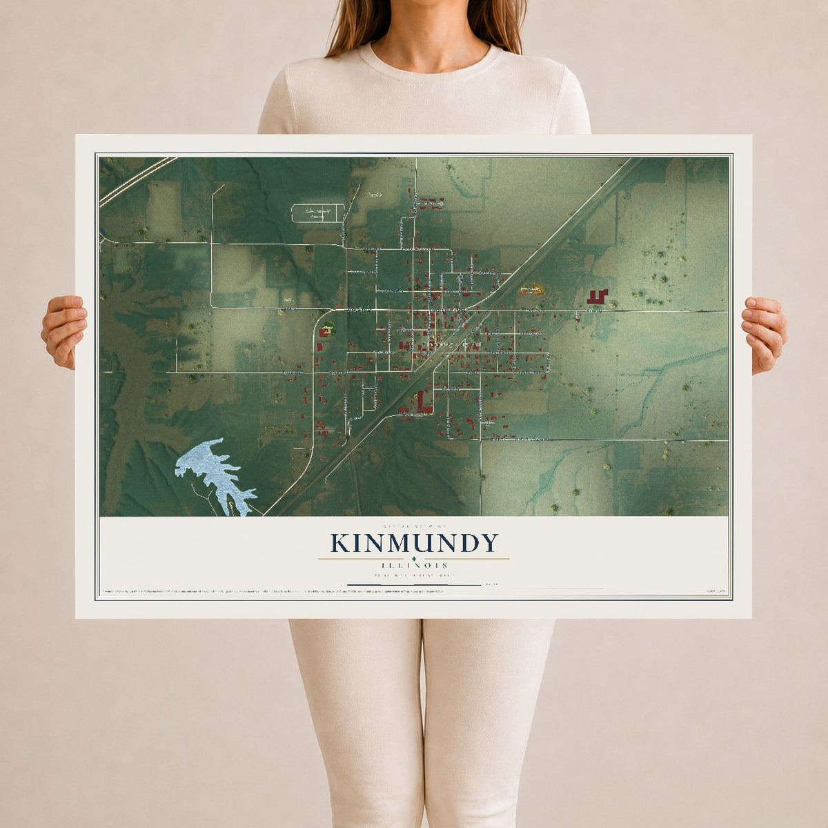 Map of Kinmundy, Illinois, 24 x 36 inch unframed archival matte print