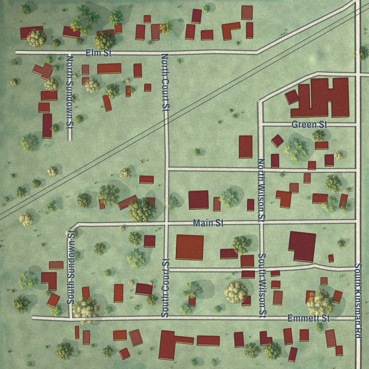 Close-up of the map of Kinsman, Illinois print showing street and building detail