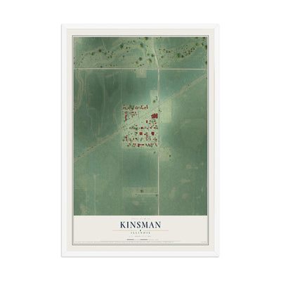 Map of Kinsman, Illinois, 12 x 18 inch print in a white wood frame