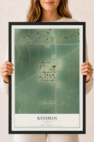 Map of Kinsman, Illinois, 18 x 24 inch print in a black wood frame