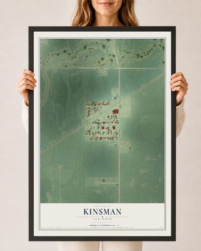 Map of Kinsman, Illinois, 24 x 36 inch print in a black wood frame