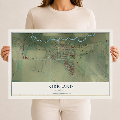 Map of Kirkland, Illinois, 12 x 18 inch unframed archival matte print