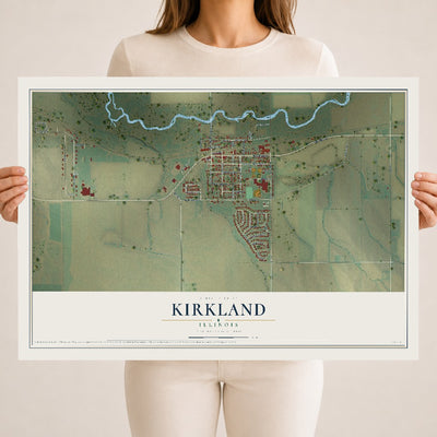 Map of Kirkland, Illinois, 18 x 24 inch unframed archival matte print